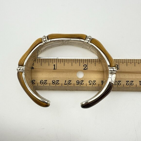 Whitney Kelly Bracelet Cuff Tigers Eye Bamboo Hinged Sterling Silver 54g QVC - Picture 11 of 13